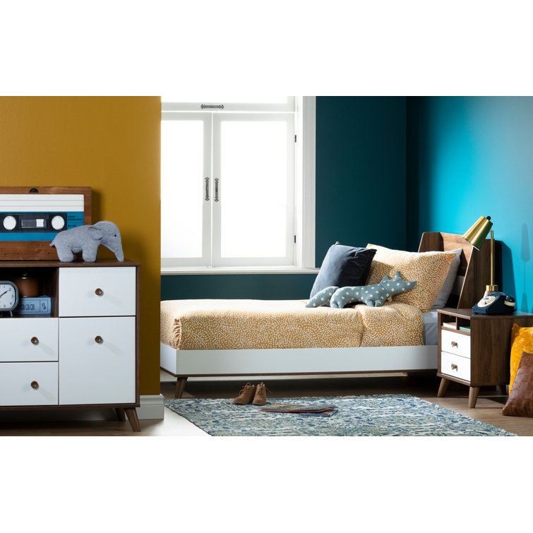 Natural Walnut and White 2-Drawer Scandinavian Nightstand