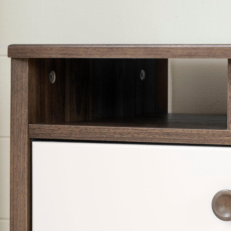 Natural Walnut and White 2-Drawer Scandinavian Nightstand