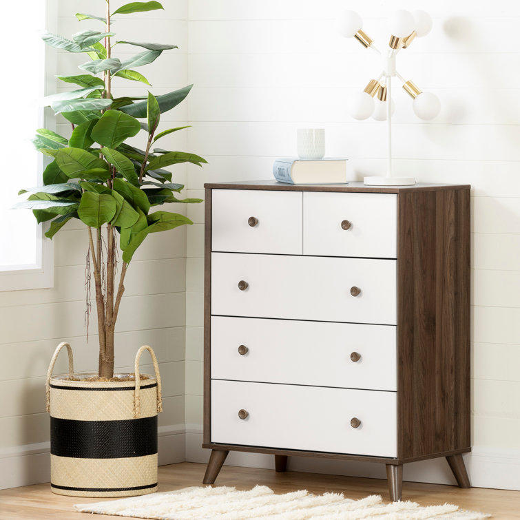 Yodi Scandinavian 5-Drawer Nursery Chest in Natural Walnut and Pure White