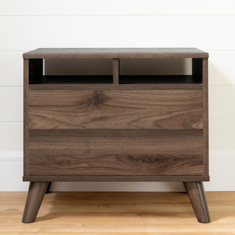 Natural Walnut and White 2-Drawer Scandinavian Nightstand