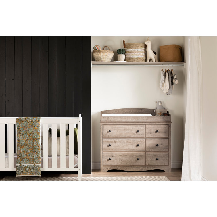 Weathered Oak 6-Drawer Changing Table Dresser