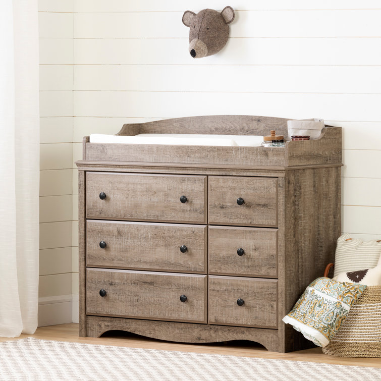 Weathered Oak 6-Drawer Changing Table Dresser