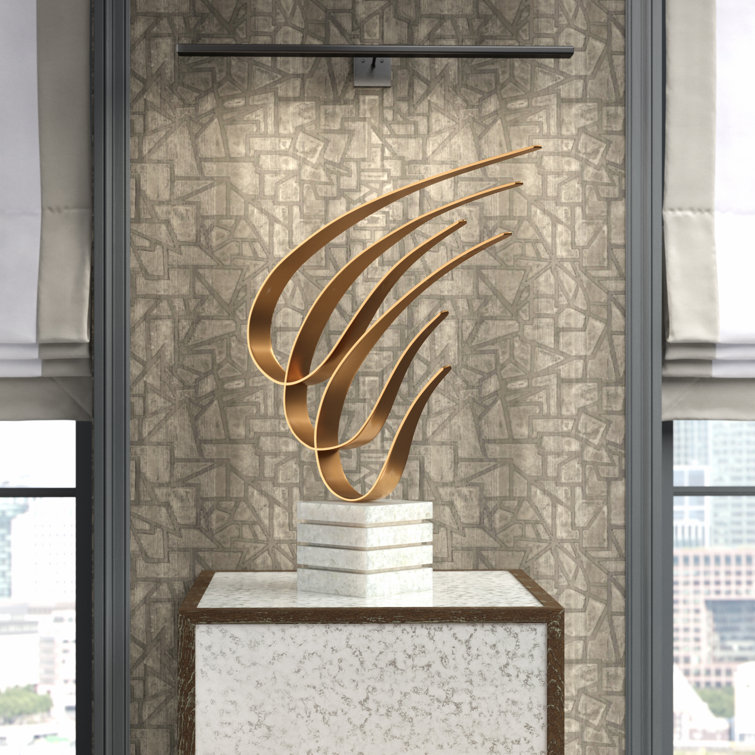 Gold Metal Swoosh Sculpture with Marble Base