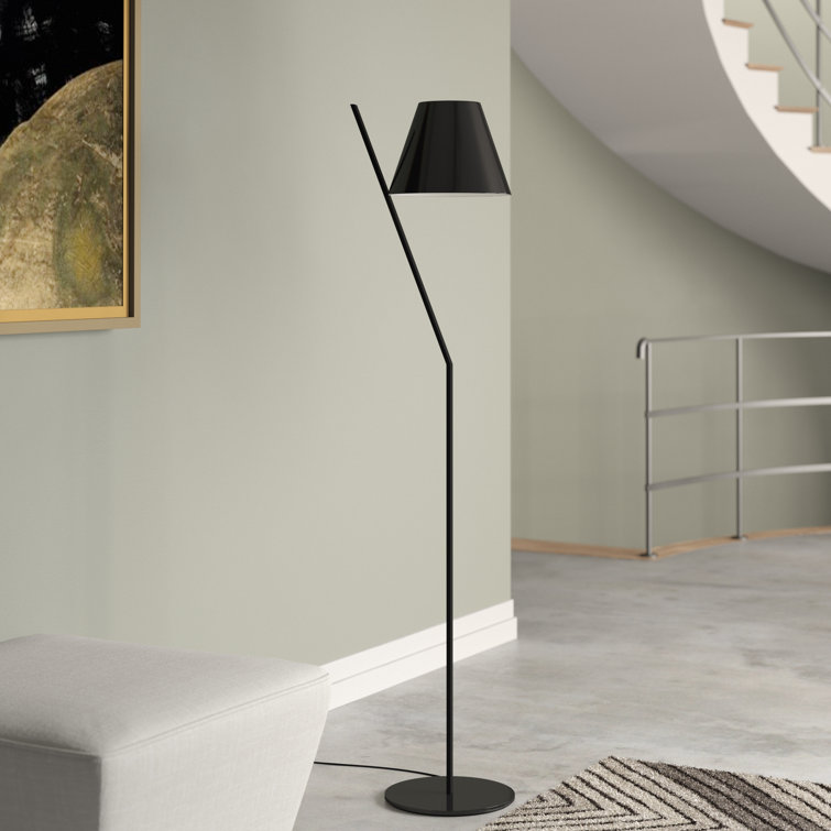 Polished Black Geometric Floor Lamp with Aluminum Stem