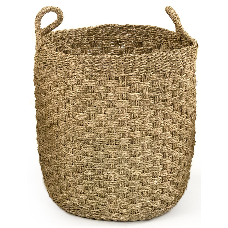 Handwoven Cylindrical Seagrass Storage Basket with Handles - Medium