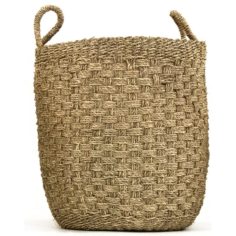Handwoven Cylindrical Seagrass Storage Basket with Handles - Medium
