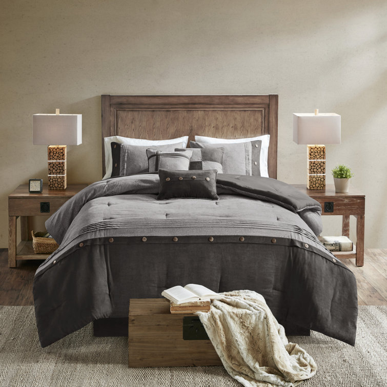 Gray Faux Suede Queen 7-Piece Comforter Set