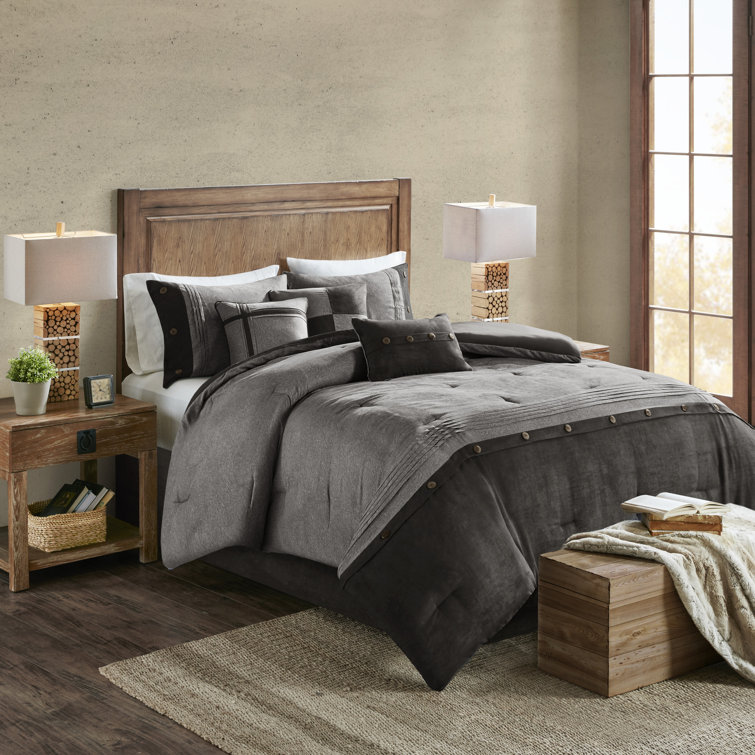 Gray Faux Suede Queen 7-Piece Comforter Set