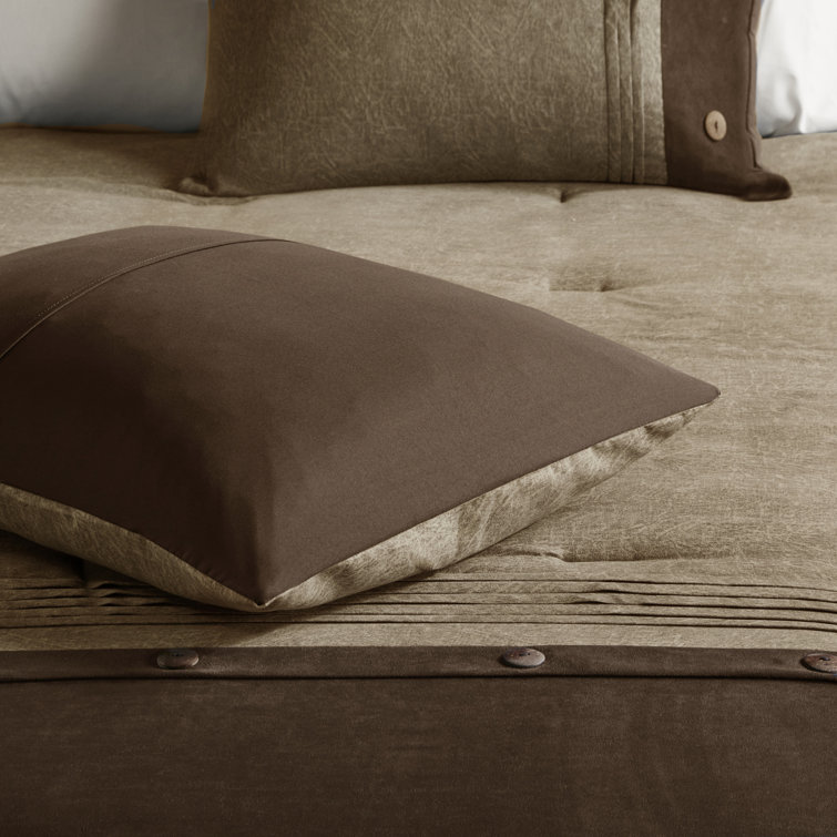 Boone Queen Brown Faux Suede 7-Piece Comforter Set
