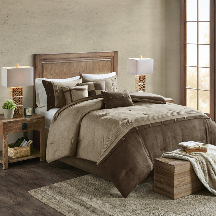 Boone Queen Brown Faux Suede 7-Piece Comforter Set