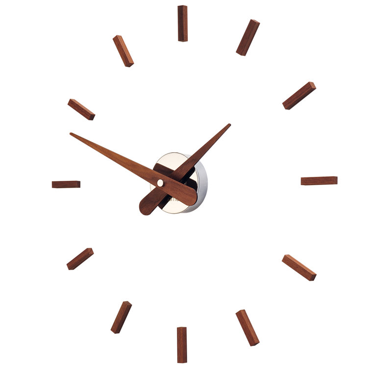 Modern Walnut Wood and Steel Silent Wall Clock