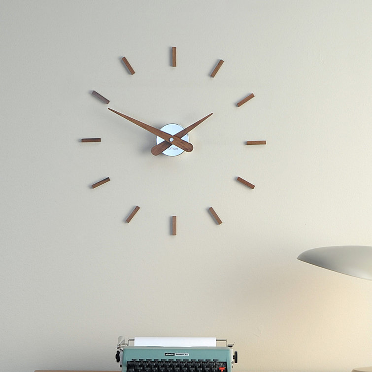 Modern Walnut Wood and Steel Silent Wall Clock