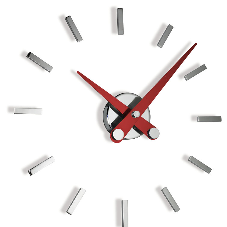 Red and Chrome Metal Round Wall Clock with Quartz Movement