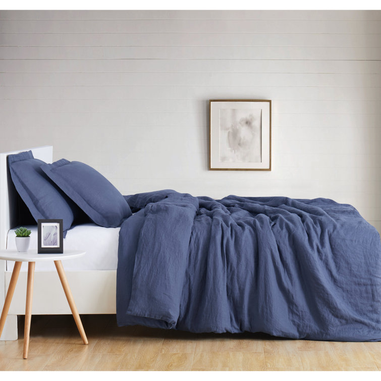 Navy Full/Queen Linen 3-Piece Duvet Cover Set