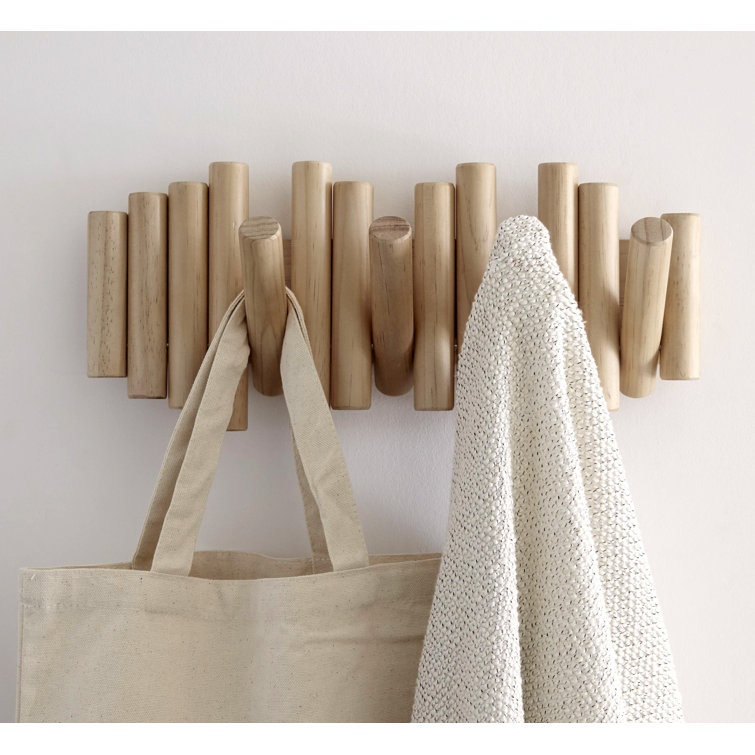 Beveled Pine Wood Wall Art with 5 Flip-Down Hooks