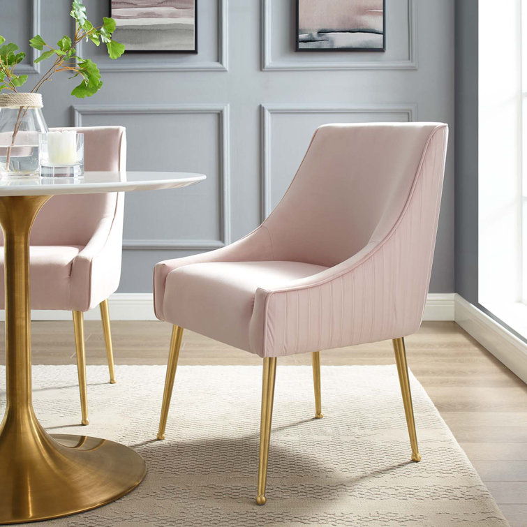 Elegant Pink Velvet Upholstered Dining Chair with Gold Accents