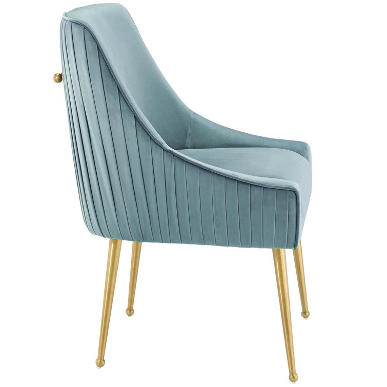 Elysian Light Blue Velvet Upholstered Side Chair with Gold Metal Legs