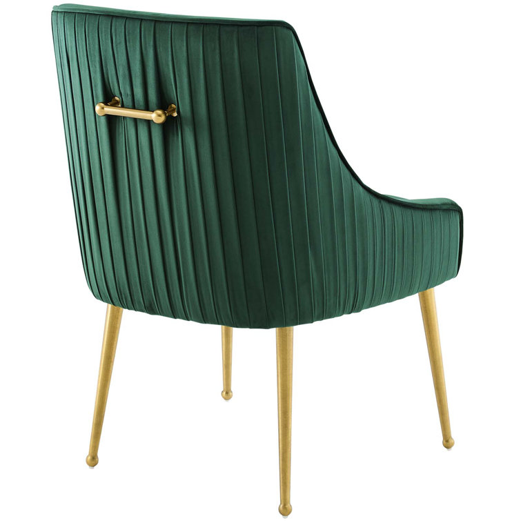 Elegant Green Velvet Upholstered Side Chair with Gold Metal Accents