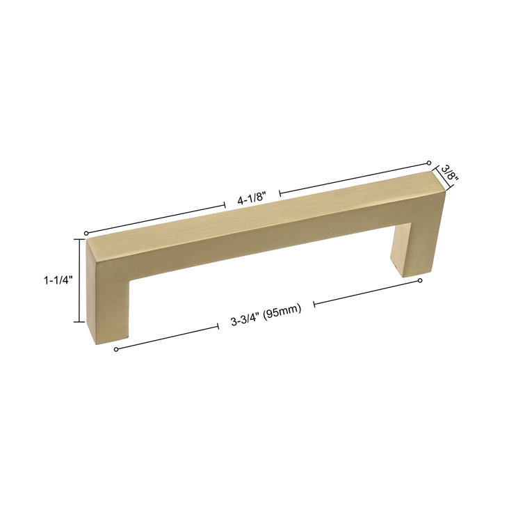 Satin Gold Brushed Metal Square Bar Pull with Mounting Hardware