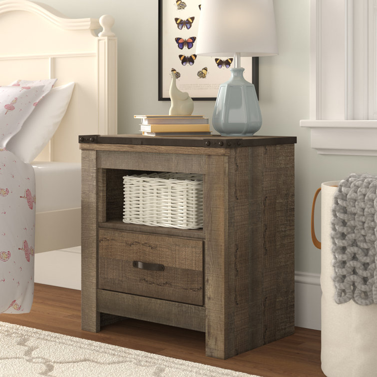 Rustic Charm Brown Nightstand with Built-in Charging Station