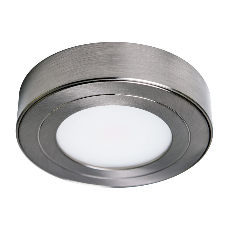 Brushed Steel Dimmable LED Puck Light with Soft White Glow