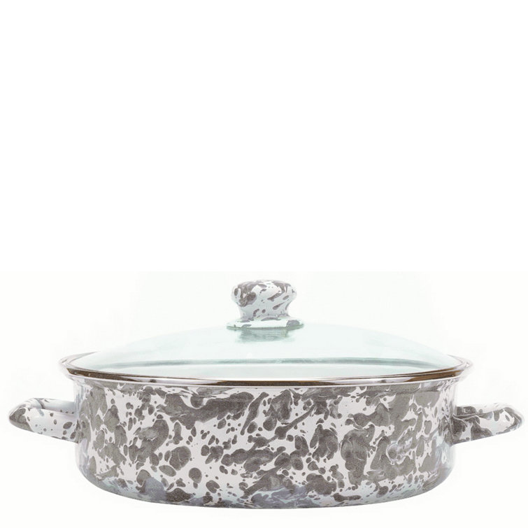 Gray and White Swirl Non-Stick Aluminum Saute Pan with Glass Lid