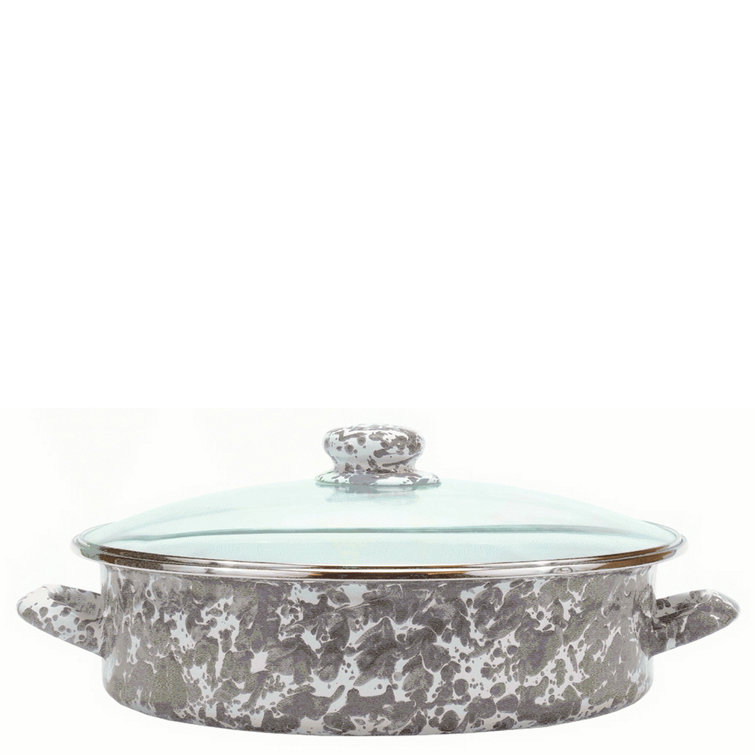Gray and White Swirl Non-Stick Aluminum Saute Pan with Glass Lid