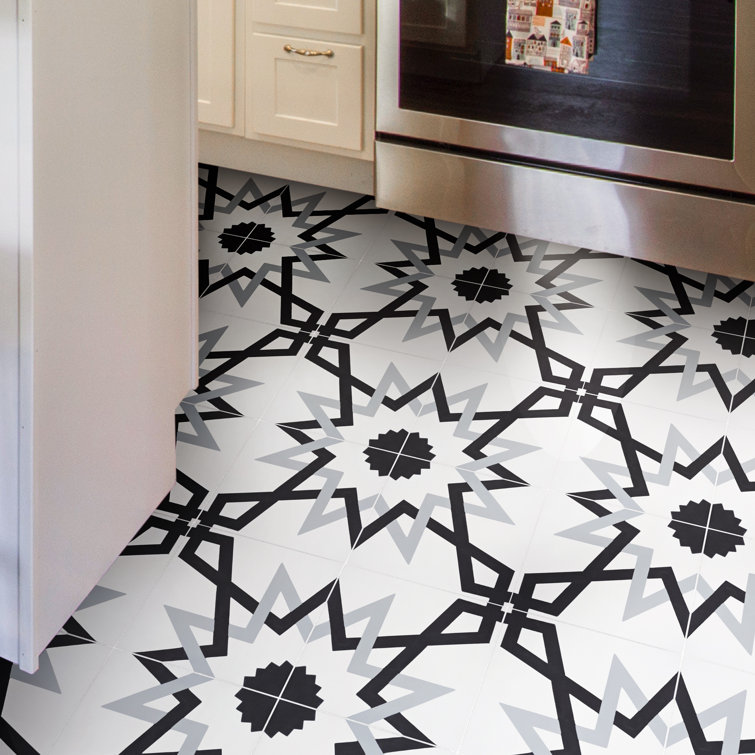 Moroccan Black and White Cement Patterned Wall and Floor Tile