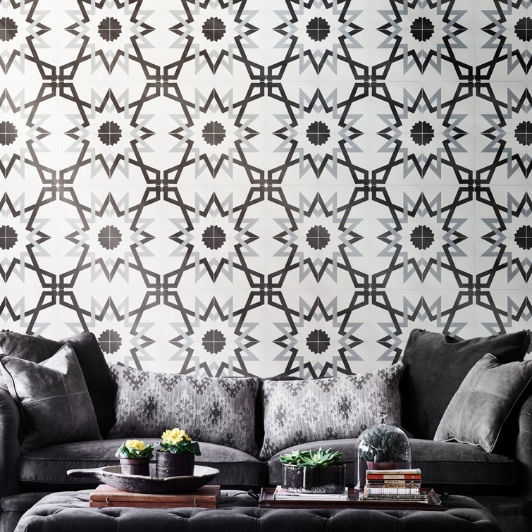 Moroccan Black and White Cement Patterned Wall and Floor Tile
