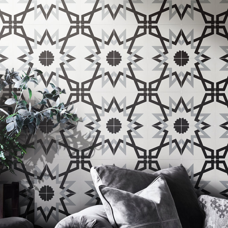 Moroccan Black and White Cement Patterned Wall and Floor Tile
