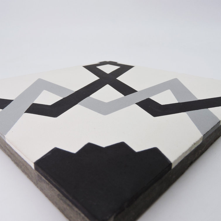 Moroccan Black and White Cement Patterned Wall and Floor Tile