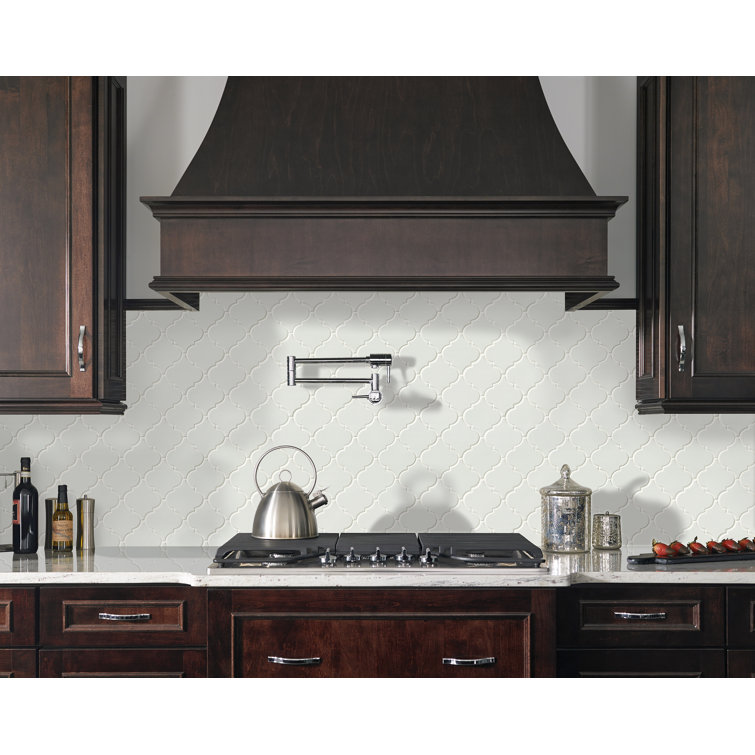 Whisper White Arabesque Ceramic Mosaic Tile Sheet