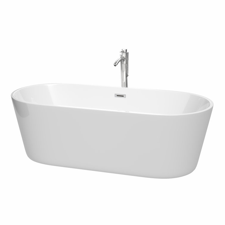 Carissa 71'' White Acrylic Freestanding Soaking Bathtub with Chrome Faucet