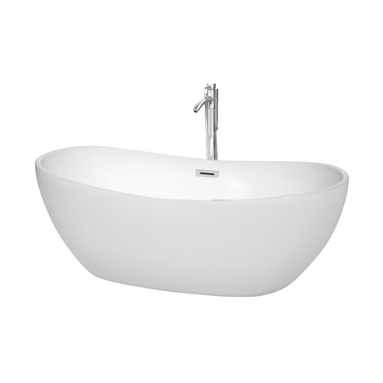 Rebecca 65'' White Acrylic Freestanding Bathtub with Chrome Trim