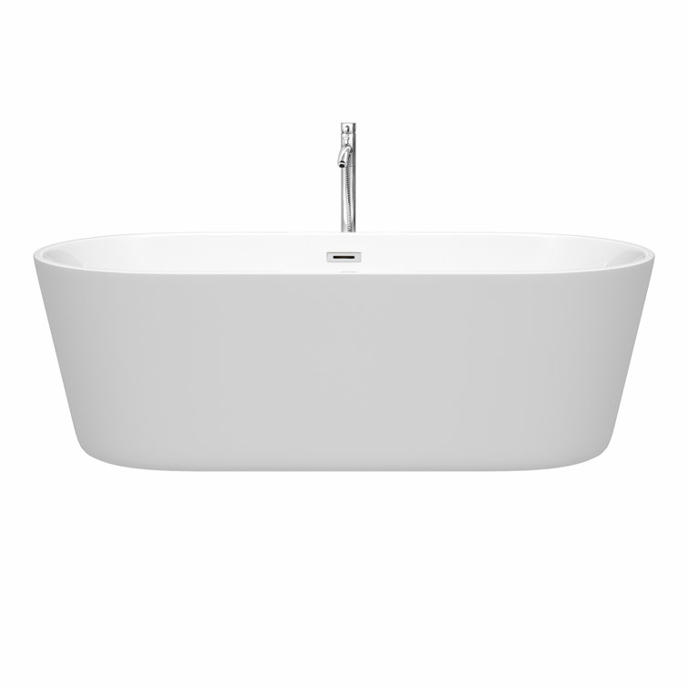 Carissa 71'' White Acrylic Freestanding Soaking Bathtub with Chrome Faucet