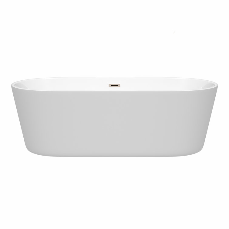 Carissa 71'' White Freestanding Acrylic Bathtub with Brushed Nickel Trim