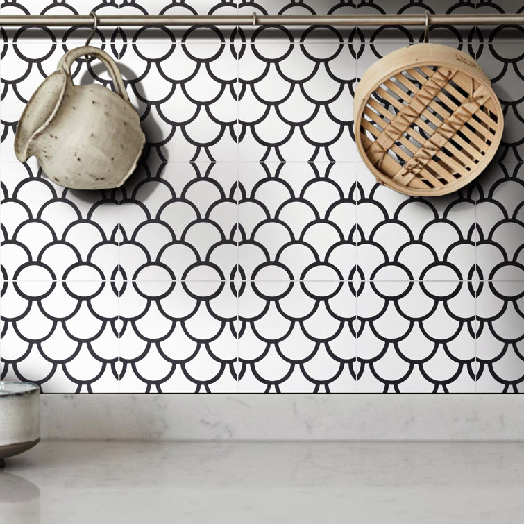 Handmade Black and White Geometric Cement Wall Tiles