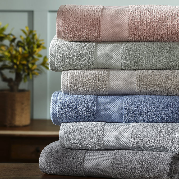 Charcoal and White Cotton 6-Piece Towel Set with Jacquard Border