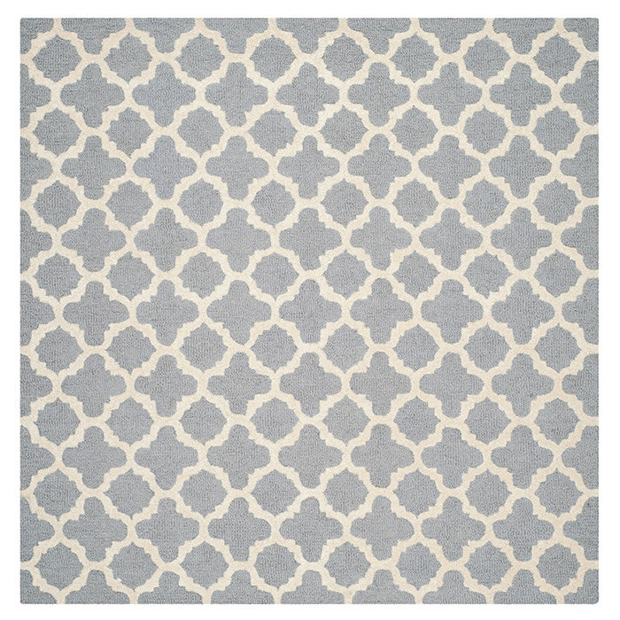 Silver/Ivory Geometric Hand-Tufted Wool Area Rug 30" x 7"