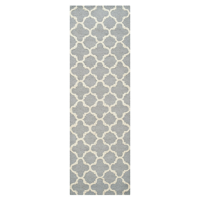 Silver/Ivory Geometric Hand-Tufted Wool Area Rug 30" x 7"
