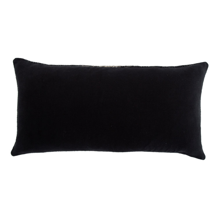Black and Gray Embroidered Wool Lumbar Pillow 12"