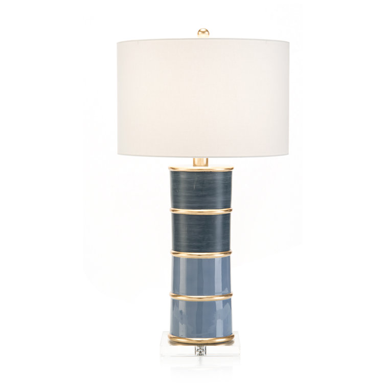 Blue and Brass Pillar Table Lamp with Acrylic Base