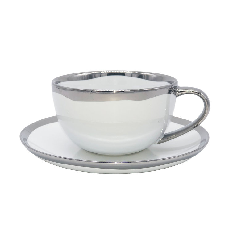 Dauville White Porcelain Dinnerware Set with Silver Rim, Service for 1