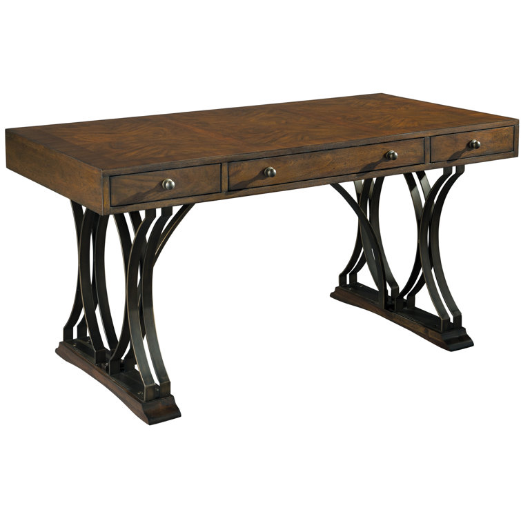 Transitional 56" Brown Acacia Home Office Desk with Drawers