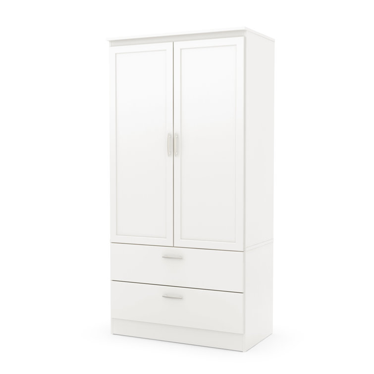 Pure White Transitional Wardrobe Armoire with Mirror