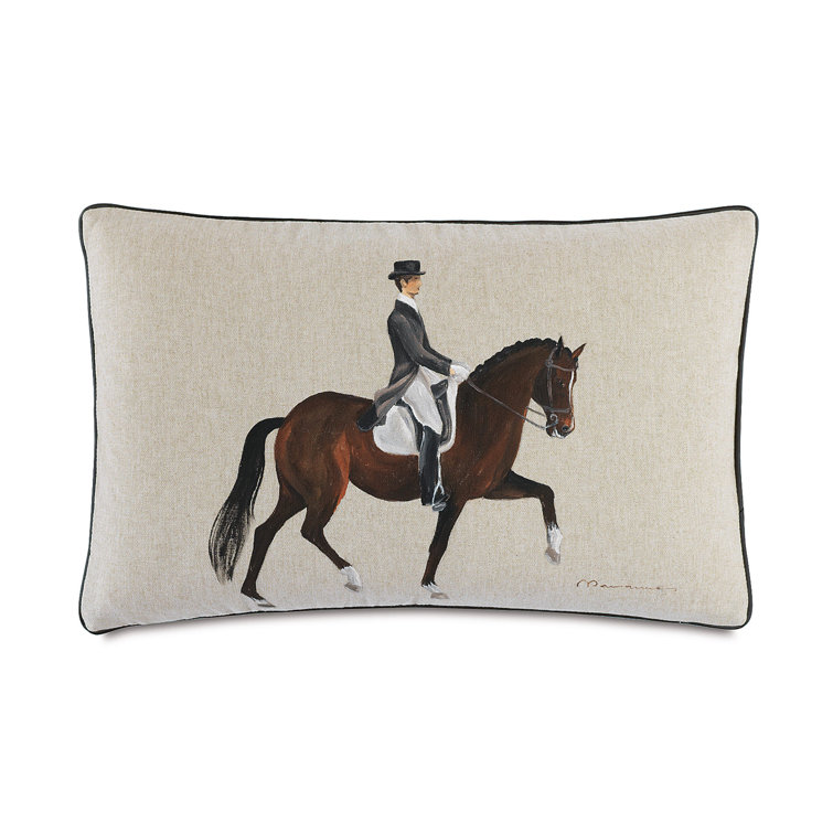 Hand-Painted Equestrian Cotton Blend Lumbar Pillow