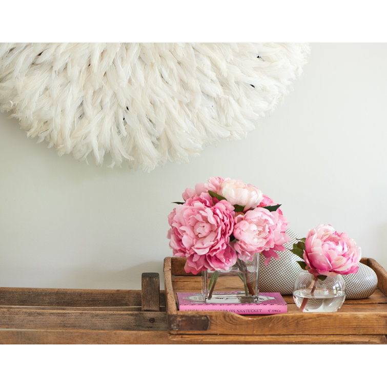 Pink Peony Faux Flower Arrangement in Glass Vase