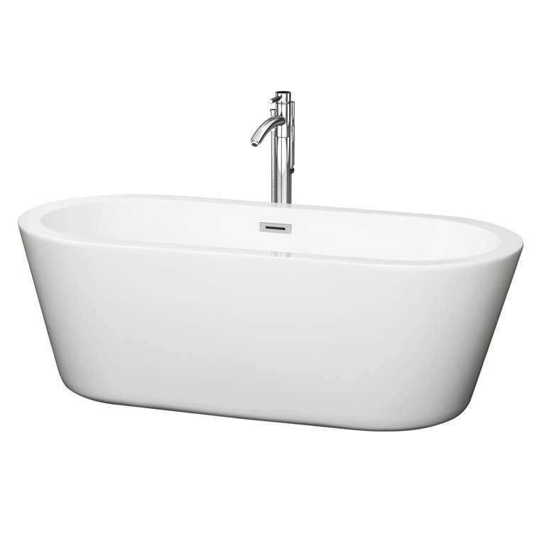 Mermaid 67'' White Acrylic Freestanding Soaking Bathtub with Chrome Faucet