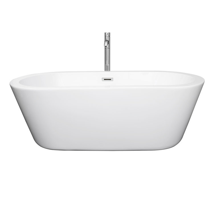 Mermaid 67'' White Acrylic Freestanding Soaking Bathtub with Chrome Faucet