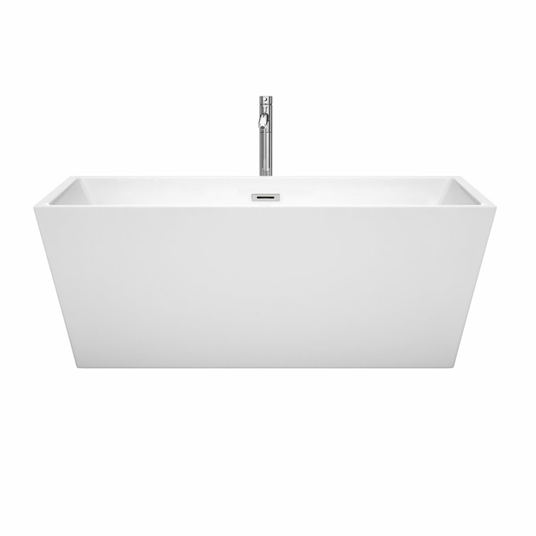 Sara 63" White Acrylic Freestanding Soaking Tub with Chrome Faucet